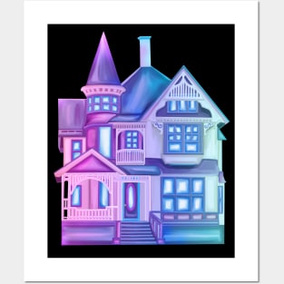 Feminine Purple Blue Gradient Victorian Dollhouse Posters and Art